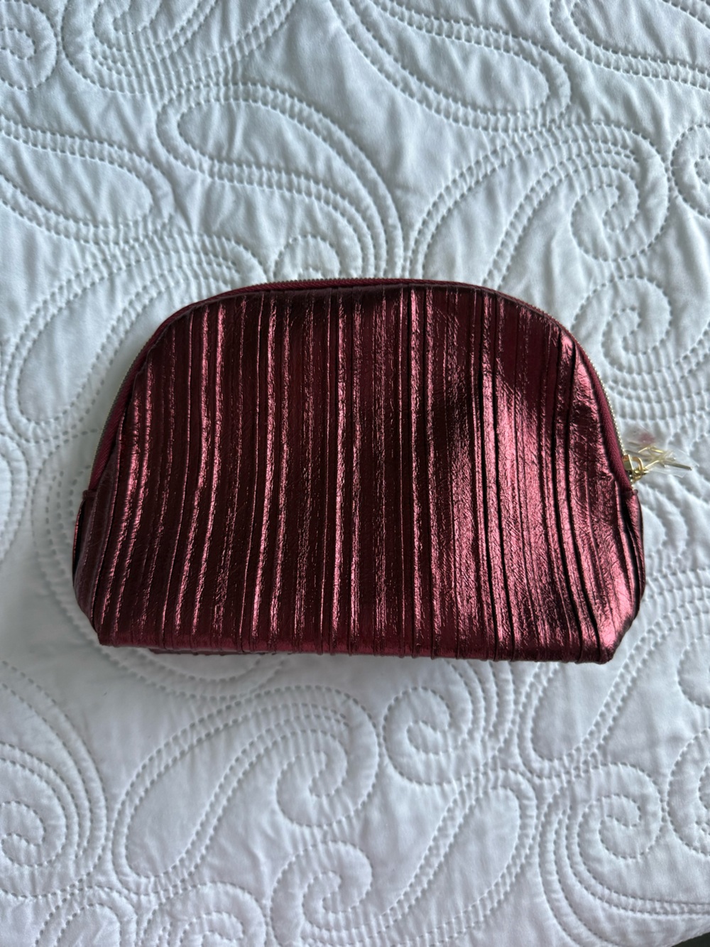 Elizabeth Arden Metallic Burgundy Pleated Makeup Pouch
